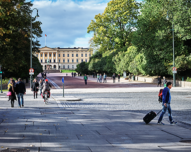 Karl Johans gate og Det kongelige slott i bakgrunnen.
